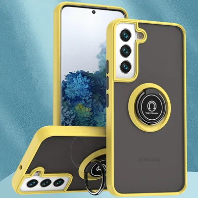 Produktbild von Samsung S22 5G Hülle, Ring Halter Ständer Matte Transluzent TPU Rahmen Stoßfest Schutzhülle für Samsung Galaxy S22 5G Gelb