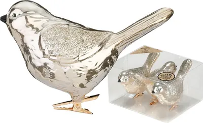 Produktbild von Christbaumschmuck Kunststoff Vögel auf Clip 3er Set Creamy Gold