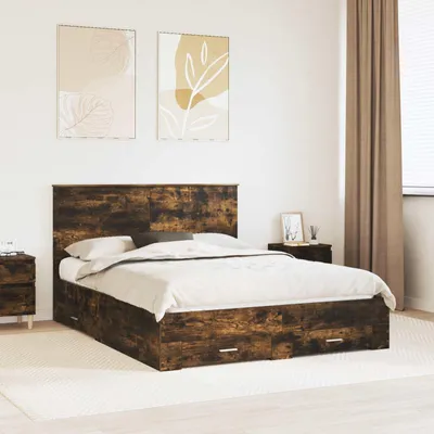 Obrázek produktu pro Maison Exclusive – rám postele z kouřeného dubu 150 x 200 cm dřevěný materiál