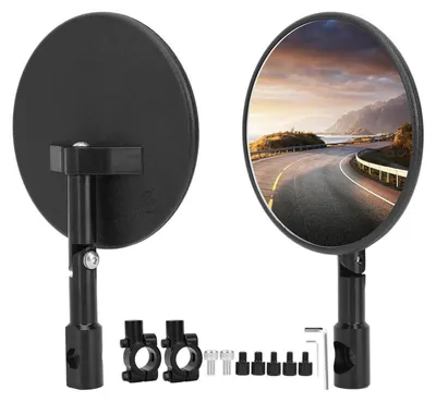 Image de Miroirs de moto, lot de 2, rétroviseurs de guidon, aluminium, pivotables à 360°, forme ronde, pour moto, scooter, quad