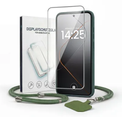 Produktbild von Handyhülle für Xiaomi 14 Pro mit Handykette und 9H Displayglas Displayschutz Band Kordel Hülle Case Schutzhülle Grün