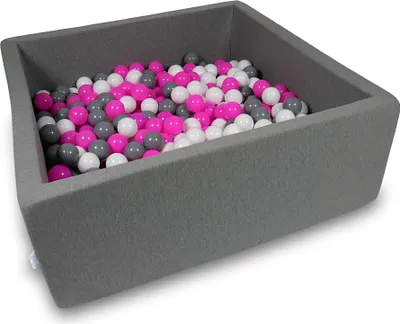 Produktbild von Trockenbecken 110x110x40cm grau mit 600 Bällen: weiß, grau, rosa