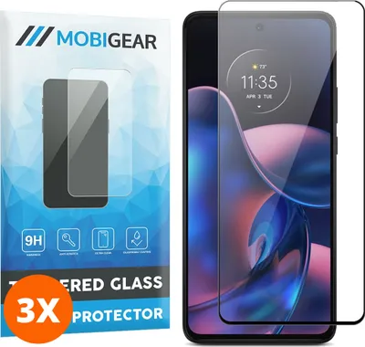 Produktbild von Mobigear Premium 9.98 Motorola Edge (2022) Panzerglas Gehärtetes Glas Displayschutz - Hüllenfreundlich - Schwarz (3er Pack)