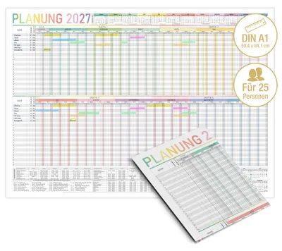Produktbild von Urlaubsplaner 2027 A1 Bunt Wandkalender XXL – Personalplaner 25 Mitarbeiter Ferienübersicht DE
