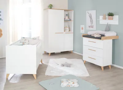 Produktbild von roba Babyzimmer Set Leon 3-teilig - Kombi-Kinderbett 70x140 cm, Wickelkommode mit Vollauszug, Kleiderschrank 2-türig mit offenen Fächern