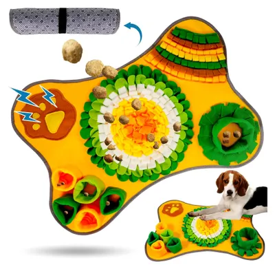 Produktbild von Schnüffelteppich für Hunde – Waschbares und faltbares Spielzeug zur Geruchsschulung (70x51cm, Orange Gelb)