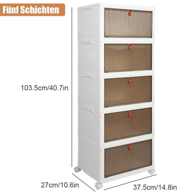 Produktbild von Faltbarer Kleiderschrank Organizer - Kunststoff Aufbewahrungsschrank - Staubdicht, stapelbar, leicht aufzubauen - 5 Ebenen 37,5x27x103,5 cm