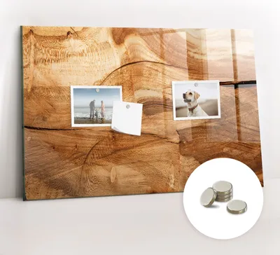 Obrázek produktu pro Magnetická Tabule na Zeď Skleněná - Memo Board Kleněnou Přední Stranou - 5 magnetů v balení - 60x40 cm - Textura dřeva