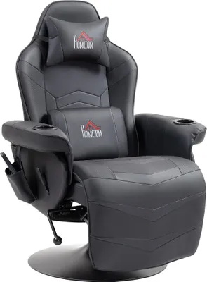 Produktbild von Gamingsessel, Massagefunktion, neigbare Lehne, Fußstütze, bis 120 kg, Stahlrahmen, Kunstleder, Schwarz