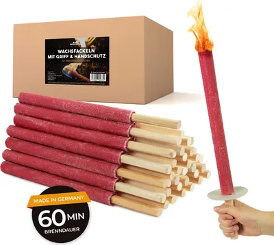 Produktbild von Wachsfackeln (10 Stk. ) mit 60 Min. Brenndauer - aus Deutschland - Gartenfackel - Fackel für Draußen