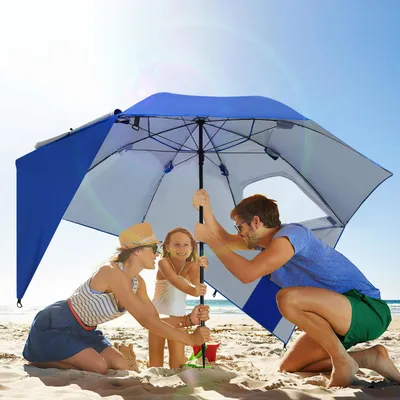 Image de Parasol de plage Peviasot 210 cm avec sac de transport, protection solaire UV50+, inclinable, parasol de jardin léger pour la plage, le camping et la terrasse - Bleu
