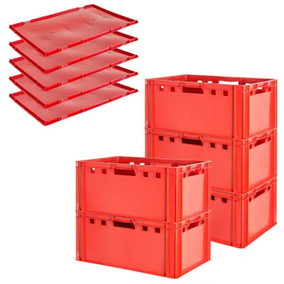 Produktbild von Fleischkiste E3 mit Deckeln Fleischkiste Rot Fleischerkiste Fleischkisten Kiste Fleischkiste Eurobox Lebensmittelecht 60 x 40 Metzgerkiste Auswahl Kingpower, Anzahl:5
