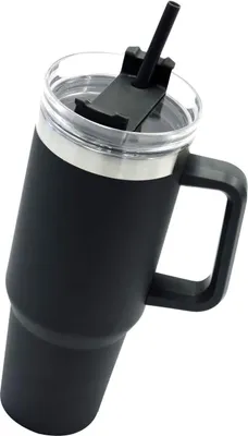 Produktbild von Dobmann Edelstahl Trinkbecher mit Henkel und Strohhalm 1,1 Liter schwarz
