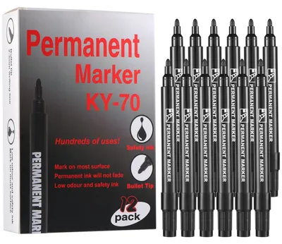 Imagen del producto de Marcador permanente, punta de 2 mm, juego de 12 unidades, resistente al agua, para plástico