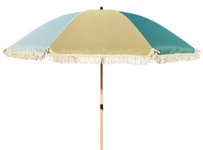 Produktbild von Sonnenschirm Strandschirm Schirm UV Schutz Fransen BLAU GRÜN knickbar Ø 170 cm