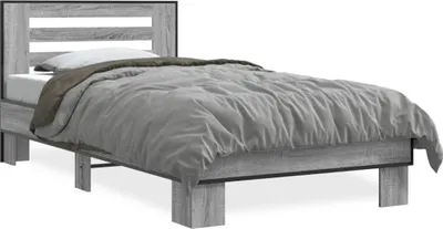 Produktbild von "2026 Promotion" Bettgestell moderne - Grau Sonoma 100x200 cm - Holzwerkstoff und Metall - Polsterbett CC30275