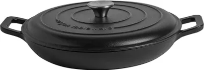 Produktbild von Argon Ta Gusseisen Shallow Casserole Dish - Enameled Dutch Oven - Selbst Basting Deckel - Hebt zu Backofen - 30 cm - schwarz matt