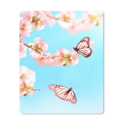 Produktbild von MuchoWow® Mauspad Mousepad Schmetterlinge - Baum - Blumen 19x23 cm - Mousepads - Maus Mat - Pad - Mausunterlage - Mauspads - Spielen