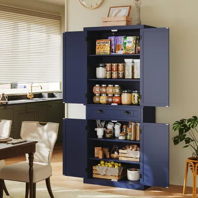Immagine prodotto di Armadio da cucina, mobiletto alto, dispensa con ante e ripiani, colore blu