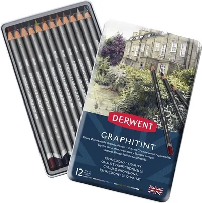 Zdjęcie produktu dla Kredki grafitowe DERWENT Graphitint, 12 sztuk w metalowym pudełku