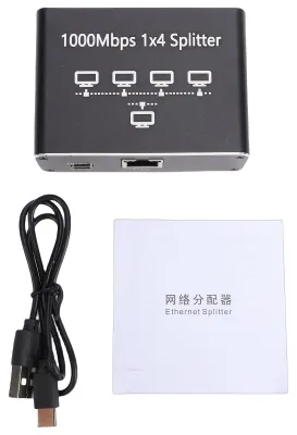 Imagen del producto de Divisor de Ethernet de 1 a 4 puertos, con velocidad de 1000 Mbit/s, para redes de alta velocidad, compatible con computadoras, routers y pantallas