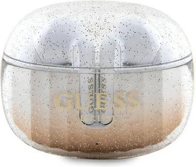 Obrázok produktu pre Guess Wireless Earbuds bezdrôtové slúchadlá (GUTWSHDGKEED) - Bluetooth 5.3, TWS, USB-C, s dokovacou stanicou, IPX4 - Zlatý trblietavý gradient