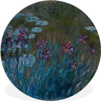 Produktbild von MuchoWow® Rundes Wandbild - Runde Bilder Schwertlilien und Seerosen - Claude Monet Ø 30 cm Kreis Wanddekoration Kunststoff - Wandkreis - Wandschmuck - Schlafzimmer - Bilder - Der Kreis - Kunst für die Wohnung - Plastik - Kunstdruck - Wandbild