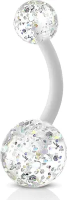 Produktbild von viva-adorno Bauchnabel Piercing Banane Barbell flexibel Kunststoff Glitzer Kugeln Acryl Z319, klar