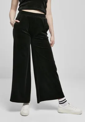 Image de Urban Classics Ladies High Waist Straight Velvet Sweatpants noir - S