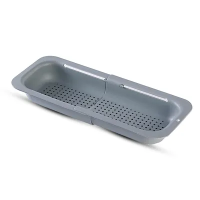 Produktbild von Bestlivings Abtropfkorb Spülbecken ausziehbar 34–48,5 cm, grau – Spülen-Organizer Ablage für Schwamm, Bürste, Spülmittel, Küche Obst & Gemüse abseihen