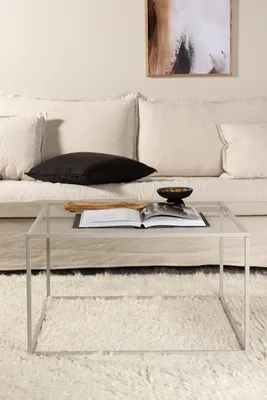 Produktbild von Couchtisch Netz Beige Quadratisch mit Ablagefläche aus pulverbeschichtetem Stahl 80x80x45 cm