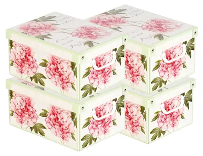 Productafbeelding van Lavatelli Set van 4 Opbergdozen met Deksel Pioenen, 25 x 35 x 17,5 cm