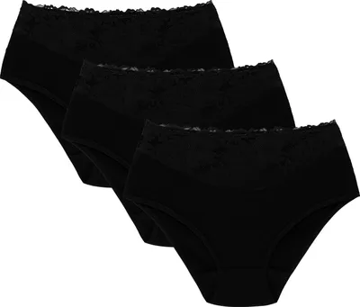 Produktbild von Wolbar Damen Slip 3-er Pack Unterhose Unterwäsche Baumwolle Spitze WB415, Schwarz, M