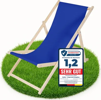 Produktbild von Melko Strandstuhl klappbar Holz Garten Sonnenliege Faltliege - Blau