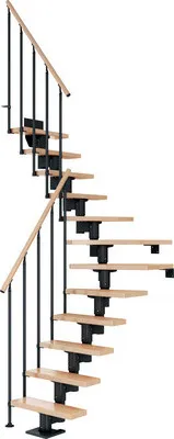 Produktbild von Pertura Mittelholmtreppe Spiros Buche Leimholz Anthrazit 1/4 gewendelt unten links/rechts 75 cm 11 Stufen / 12 Steigunge