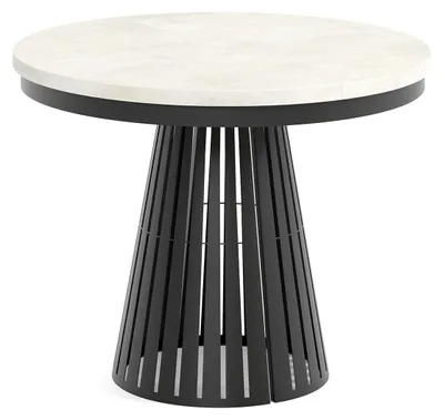 Produktbild von MEBLINI Esstisch Rund Ausziehbar aus Metall - 100-176x76cm - CONEY - Chromix Weiß/Schwarz Matt - Loft - Esszimmertisch Modern - Küchentisch - Ausziehtisch - Round Dining Table