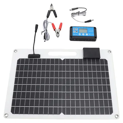 Obrázek produktu pro Solární nabíječka baterií, 100 W, monokrystalický křemík, 12 V, 24 V, dva USB porty, 100 A, regulátor s indikátorem výkonu