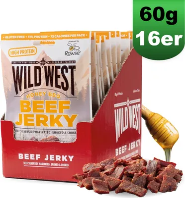 Produktbild von 16x Wild West Beef Jerky HONEY BBQ 60g