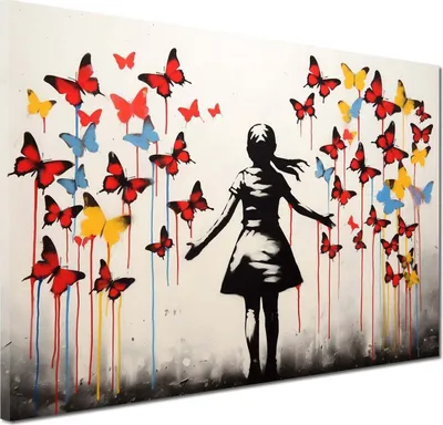 Produktbild von Street Art mit Mädchen abstrakt Wandbild Leinwandbild Kunstdruck XL Wanddeko: 150x100x4cm