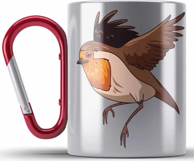 Produktbild von Trendation - Rotkehlchen Vogel Edelstahl Tasse Karabiner Geschenk Grafik Geschenkdiee für Rotkehlchen-Liebhaber (Rot)