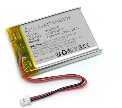 Immagine prodotto di Batteria ai polimeri di litio innCraft Energy 600mAh 3,7V, 42x30x5 Modello 503040 2P Connettore Molex 51021-020 1,25mm
