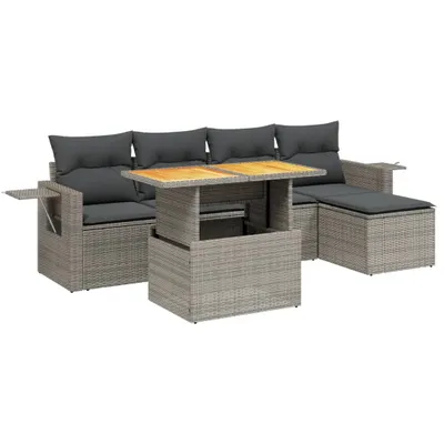 Produktbild von vidaXL 6-tlg. Garten-Sofagarnitur mit Kissen Grau Poly Rattan