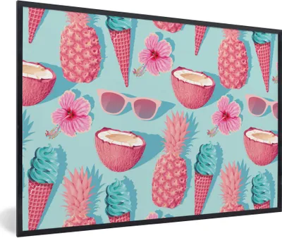 Produktbild von MuchoWow® Gerahmtes Poster Sommer - Ananas - Sonnenbrille 30x20 cm - Poster mit Schwarzem Bilderrahmen Wandposter Rahmen Foto Bilder - Kunstdruck - Bild-Poster