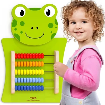 Productafbeelding van Viga Houten Manipulatief Bord Abacus KikkerMontessori Certificaat