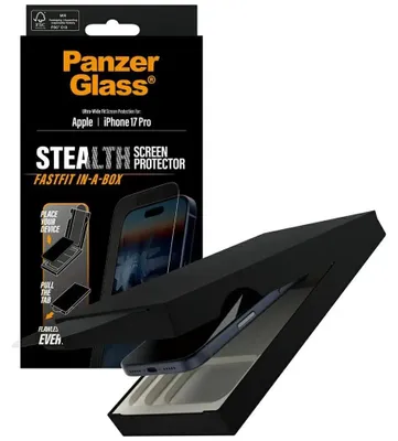 Obrázok produktu pre PanzerGlass Stealth Ultra-Wide Fit Fastfit tvrdené sklo pre iPhone 17 Pro
