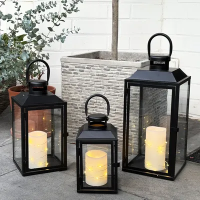 Produktbild von 3er Gartenlaternen Laternen Metall Windlicht Schwarz H24/33/41cm