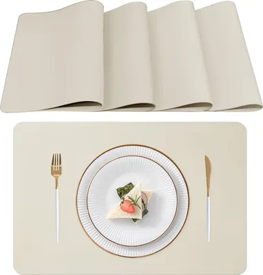 Produktbild von Tischsets Abwaschbar, Set mit 4 Platzsets Abwaschbar,Tischset Hitzebeständig, rutschfest, für Küchentisch und Restaurants,Beige