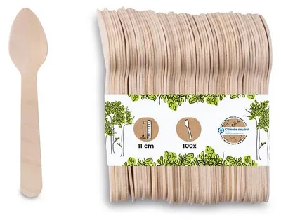 Holz-Espressolöffel, 100 Stück, 11 cm, biologisch abbaubar