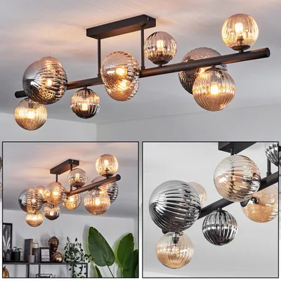 Produktbild von Isorella Deckenlampe aus Metall/Riffelglas in Schwarz/Bernstein/Rauchfarben