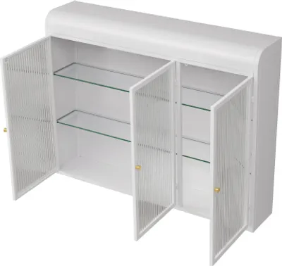 Produktbild von Wandschrank 90x20x70 cm Weiss 3-tueriger Glas + Metall mit Bogen-Design und Glasfront fuer Kueche Wohnzimmer und Badezimmer